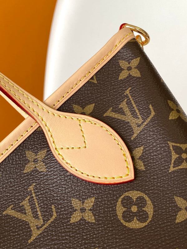 LV Neverfull BB Bag 24cm Brown Rose Red Monogram Canvas & Cowhide