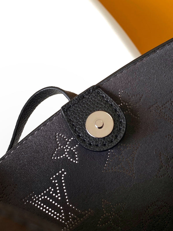 LV M12139 Flore Handbag 28cm Black Perforated Cowhide