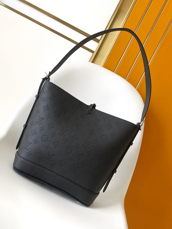 LV M12139 Flore Handbag 28cm Black Perforated Cowhide