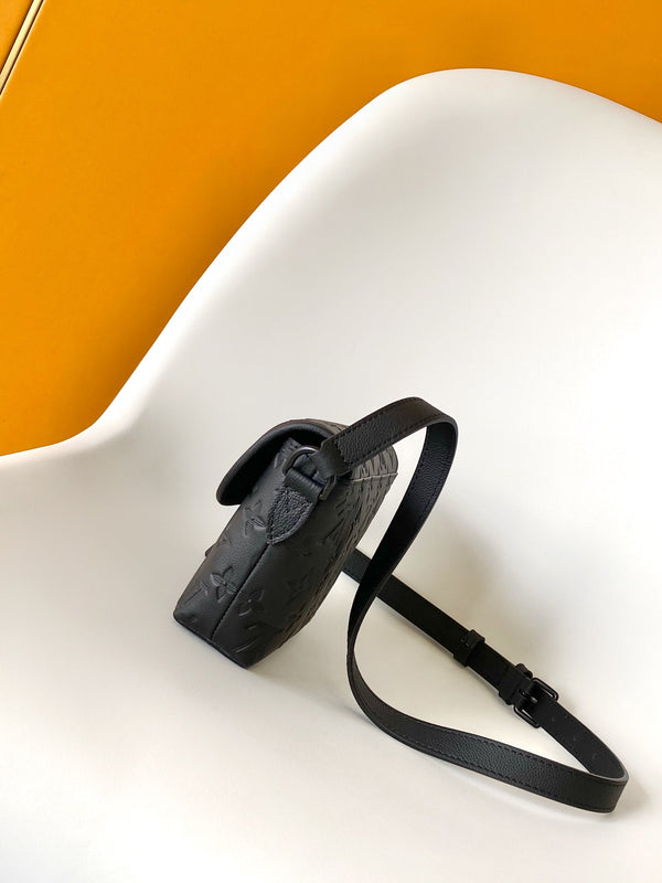 LV Pulse Wearable Wallet 22.5cm Black Monogram Shadow embossed calfskin