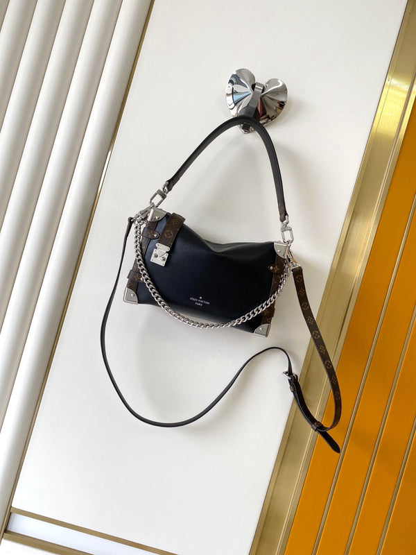 LV M25160 Side Trunk MM Bag 23.5 Black Caviar Calfskin& Cowhide HW