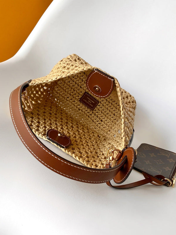 LV M14217 All In BB 16cm Brown Raffia & Cowhide-leather trim