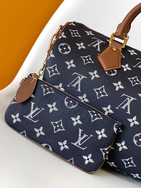 LV Speedy Bandoulière 30cm Indigo Blue Monogram Calfskin GHW