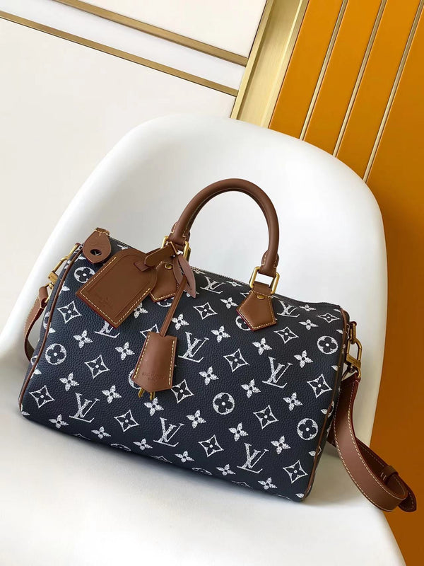 LV Speedy Bandoulière 30cm Indigo Blue Monogram Calfskin GHW