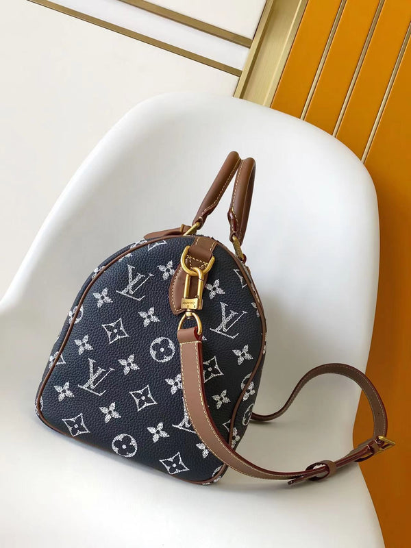 LV Speedy Bandoulière 30cm Indigo Blue Monogram Calfskin GHW