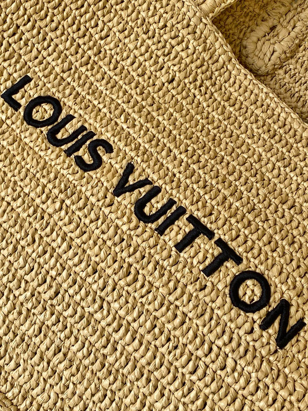 Borsa shopper estiva MM in rafia beige e pelle di mucca