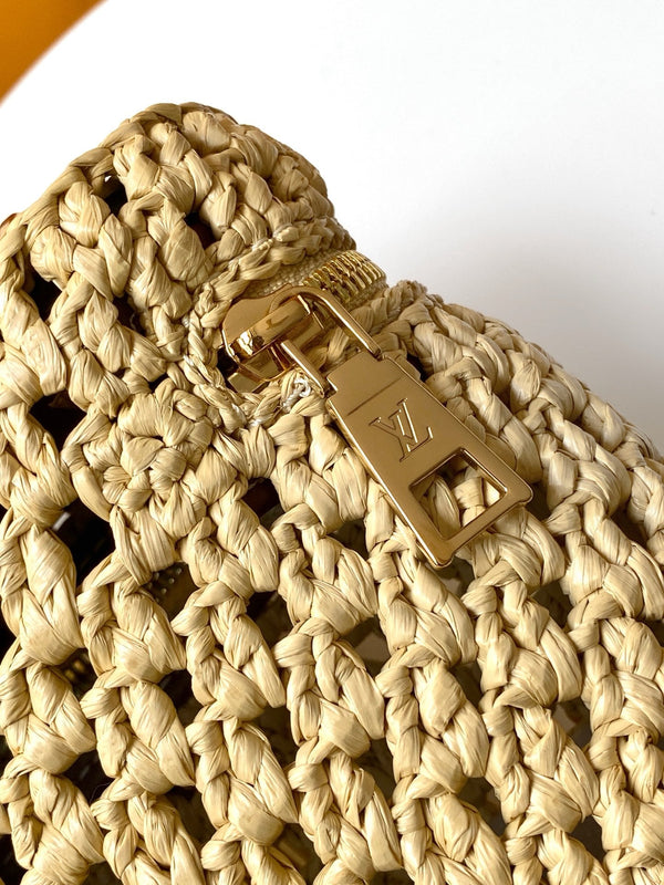 LV Vanity Chain Pouch 19cm Brown Raffia & Cowhide GHW