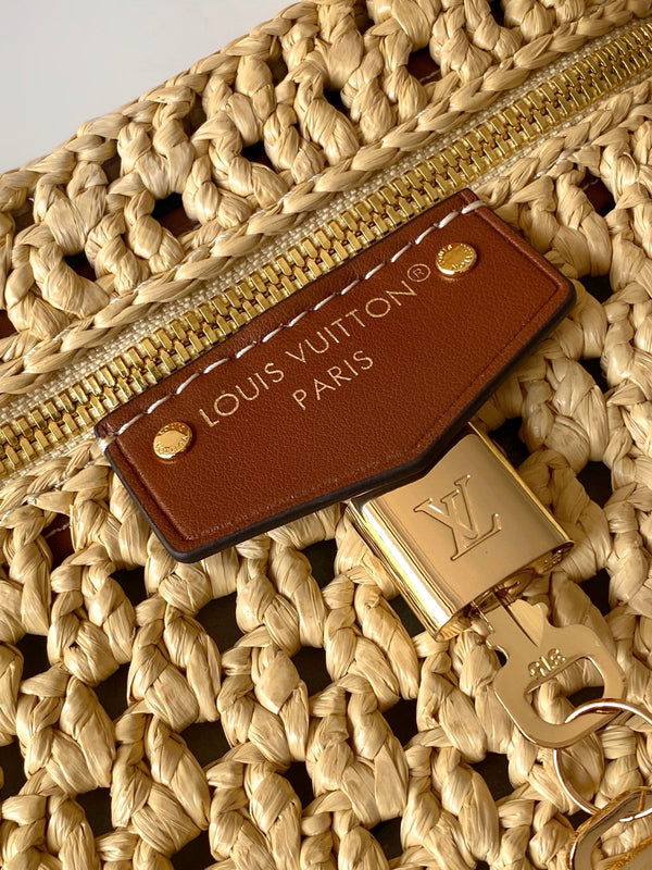 LV Vanity Chain Pouch 19cm Brown Raffia & Cowhide GHW