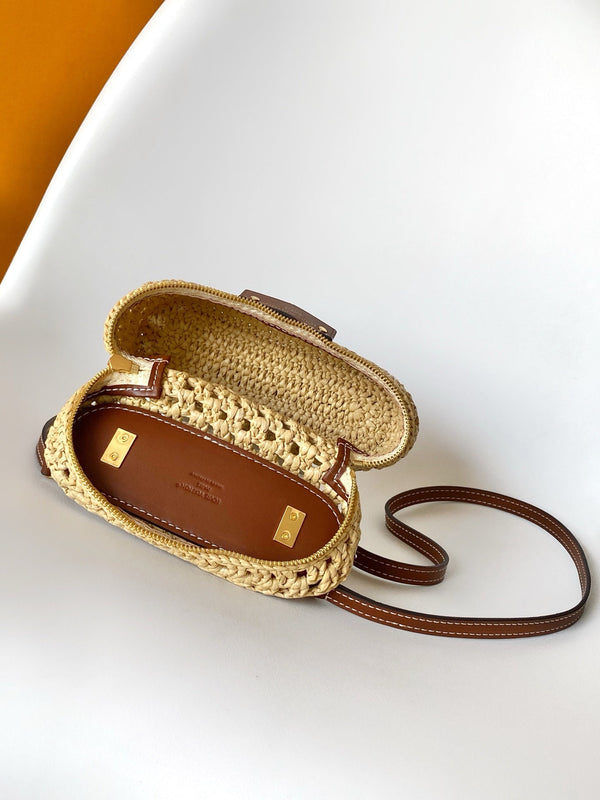 LV Vanity Chain Pouch 19cm Brown Raffia & Cowhide GHW