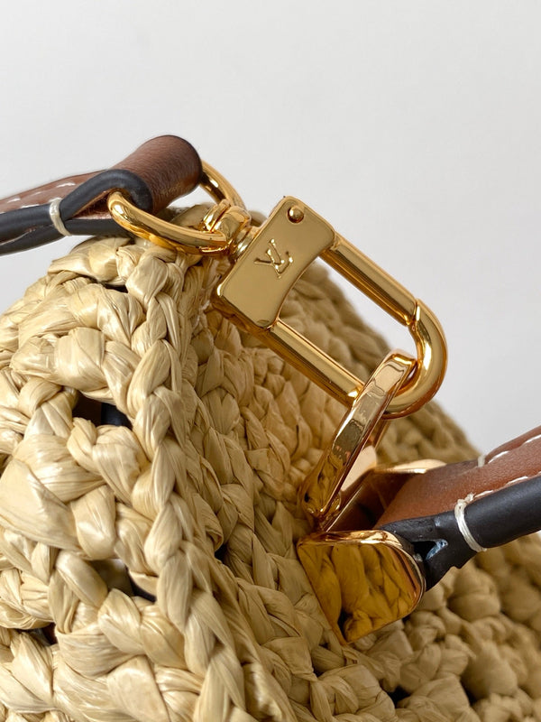 LV Vanity Chain Pouch 19cm Brown Raffia & Cowhide GHW