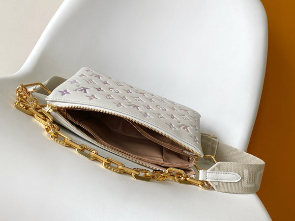 LV Coussin PM 26cm Cream Purple Monogram Empreinte Calfskin GHW