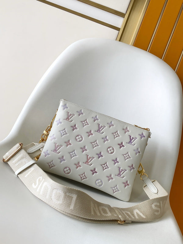 LV Coussin PM 26cm Cream Purple Monogram Empreinte Calfskin GHW