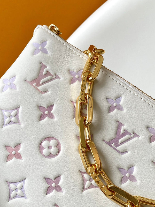 LV Coussin PM 26cm Cream Purple Monogram Empreinte Calfskin GHW
