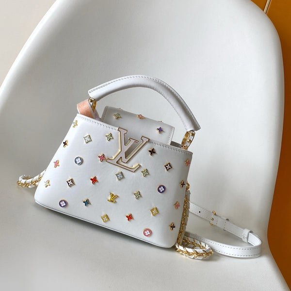 LV x TM Capucines Mini 21cm White Taurillon Cowhide & Metallic Studs GHW