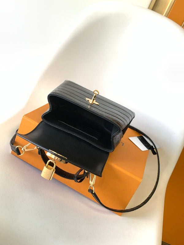 LV 25s Rose Des Vents Handbag 19cm Black Crocodile GHW