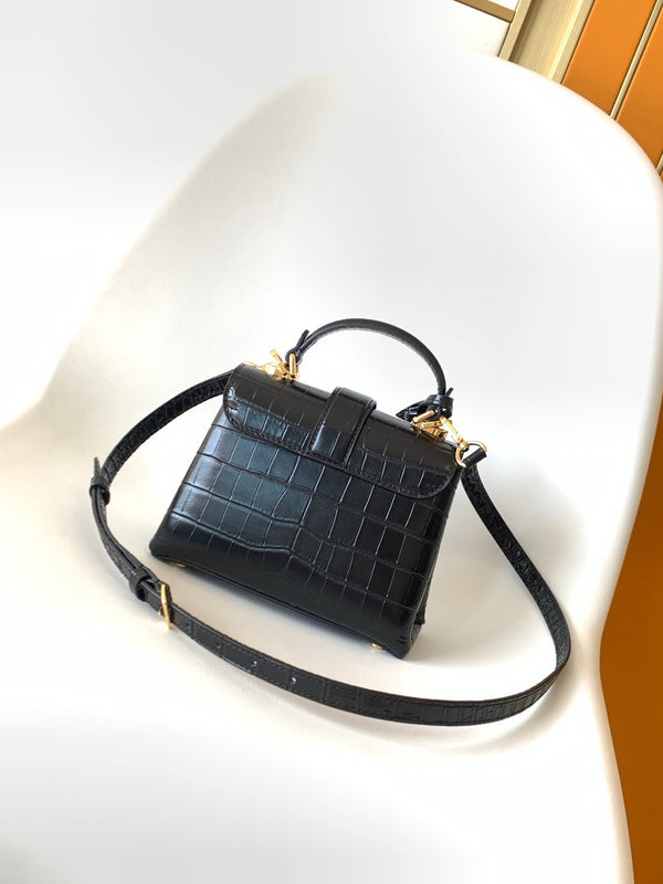 LV 25s Rose Des Vents Handbag 19cm Black Crocodile GHW