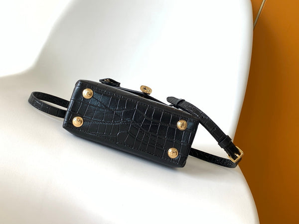 LV 25s Rose Des Vents Handbag 19cm Black Crocodile GHW