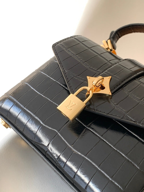 LV 25s Rose Des Vents Handbag 19cm Black Crocodile GHW