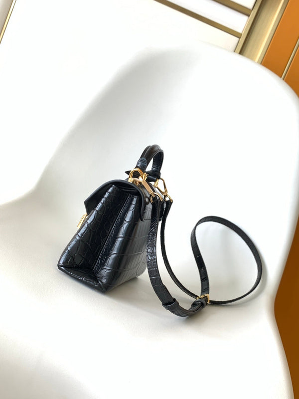 LV 25s Rose Des Vents Handbag 19cm Black Crocodile GHW