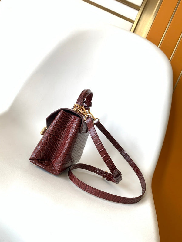 LV 25s Rose Des Vents Handbag 19cm Burgundy Crocodile GHW