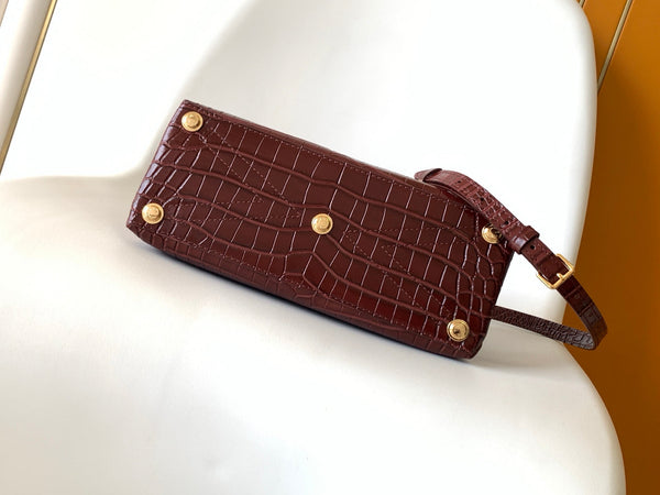 LV 25s Rose Des Vents Handbag 27cm Burgundy Crocodile GHW