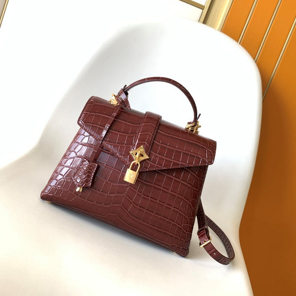 LV 25s Rose Des Vents Handbag 27cm Burgundy Crocodile GHW