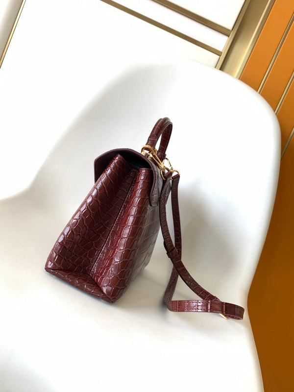 LV 25s Rose Des Vents Handbag 27cm Burgundy Crocodile GHW