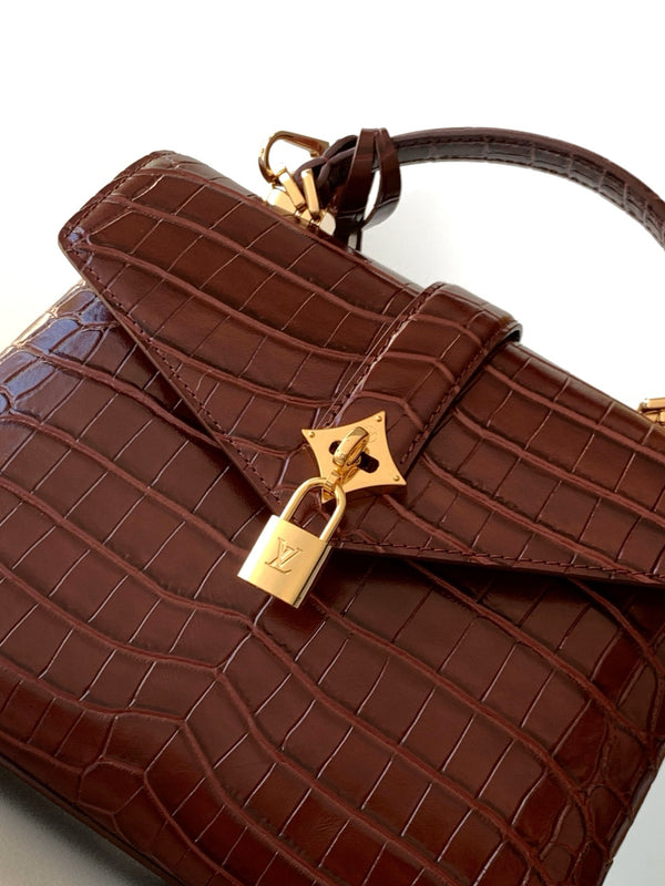 LV 25s Rose Des Vents Handbag 27cm Burgundy Crocodile GHW