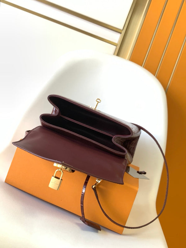 LV 25s Rose Des Vents Handbag 27cm Burgundy Crocodile GHW