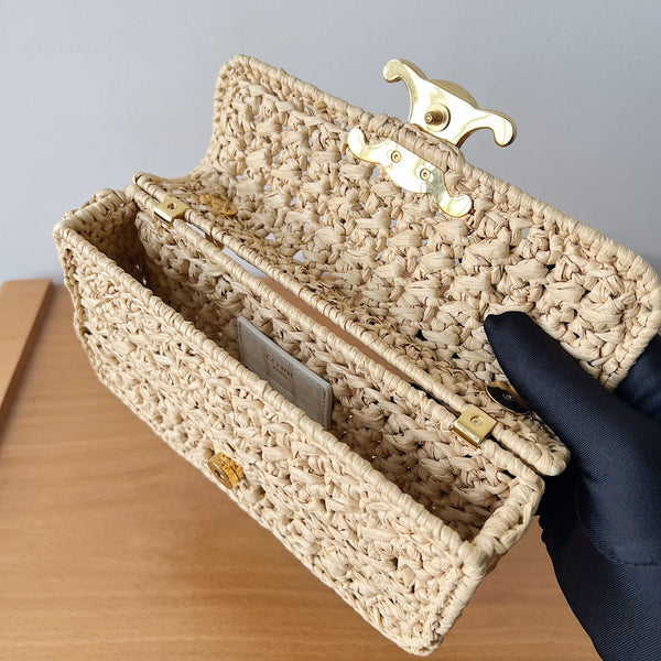 BORSA A TRACOLLA CON CATENA 20CM EFFETTO RAFIA TESSUTO NATURALE