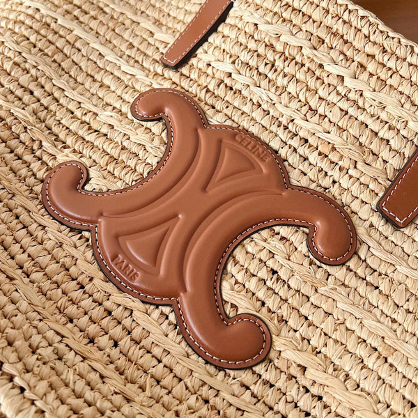 Celine Teen Supple Classic Panier 22cm Marrone Vitello Beige Rafia