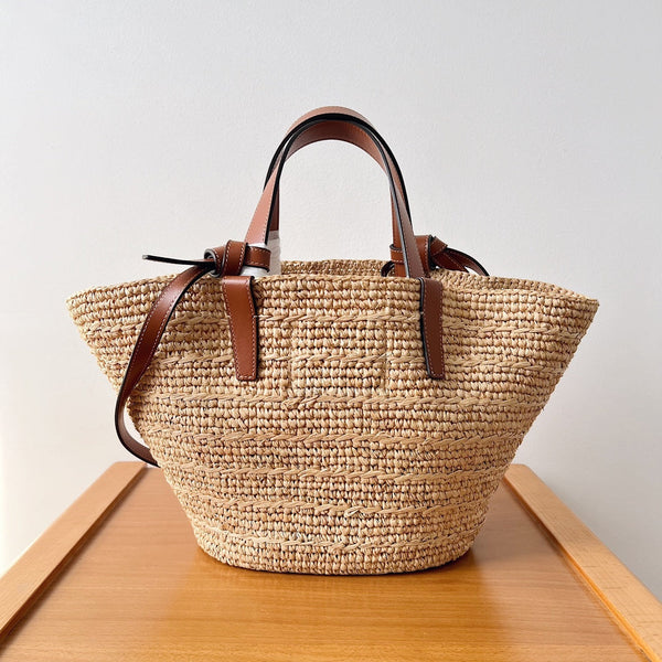 Celine Teen Supple Classic Panier 22cm Marrone Vitello Beige Rafia