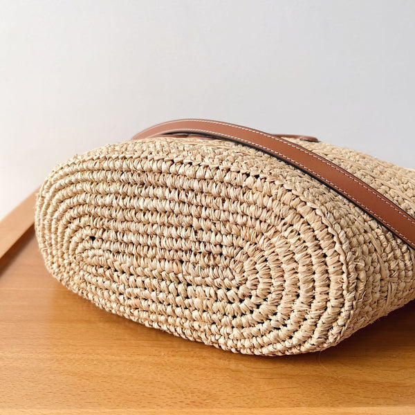 Celine Teen Supple Classic Panier 22cm Marrone Vitello Beige Rafia