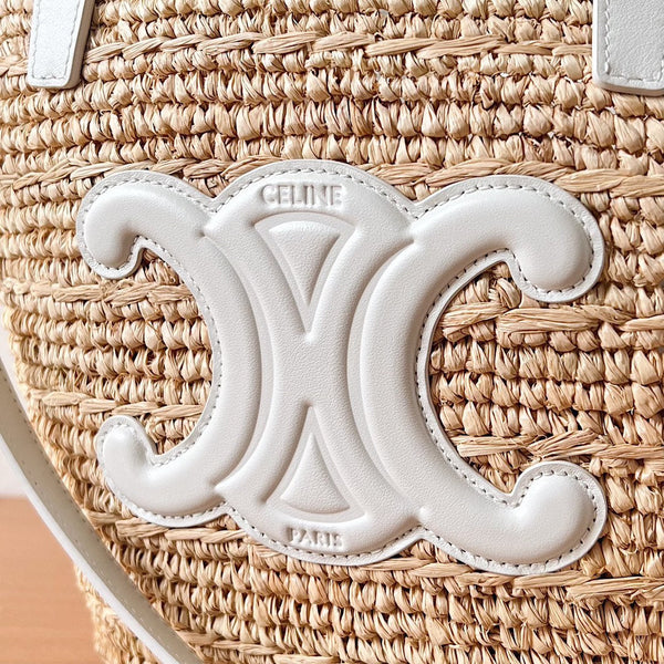 Celine Teen Supple Classic Panier 22cm Pelle di vitello bianca Rafia beige