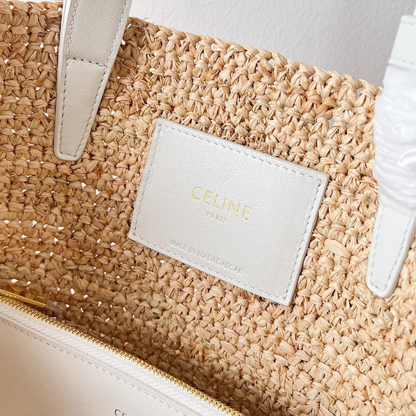 Celine Teen Supple Classic Panier 22cm Pelle di vitello bianca Rafia beige