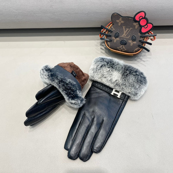 BIG H RABBIT FUR AND LAMBSKIN GLOVES BLACK 353541