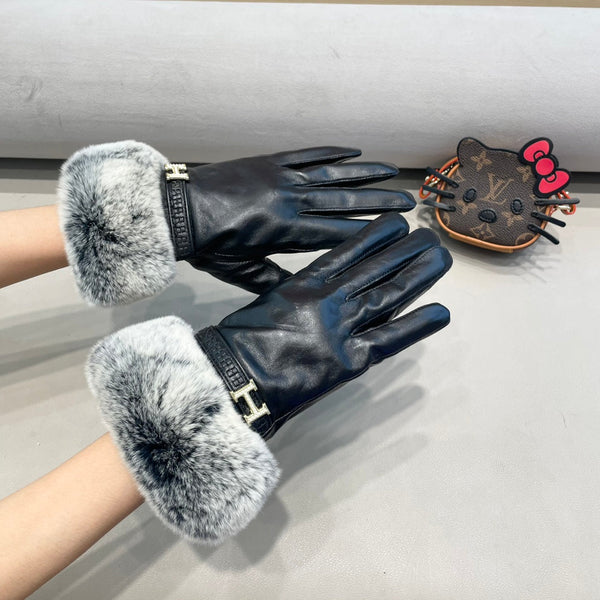 BIG H RABBIT FUR AND LAMBSKIN GLOVES BLACK 353541