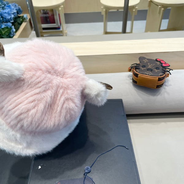 FISHERMAN HAT IN PINK MIX WHITE WOOL AND RABBIT FUR 409760