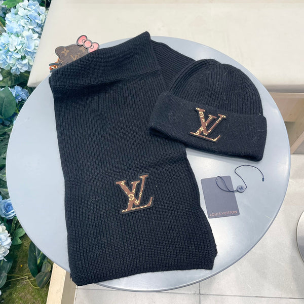 SET CLASSIC SCARF AND HAT IN BLACK WOOL 414785