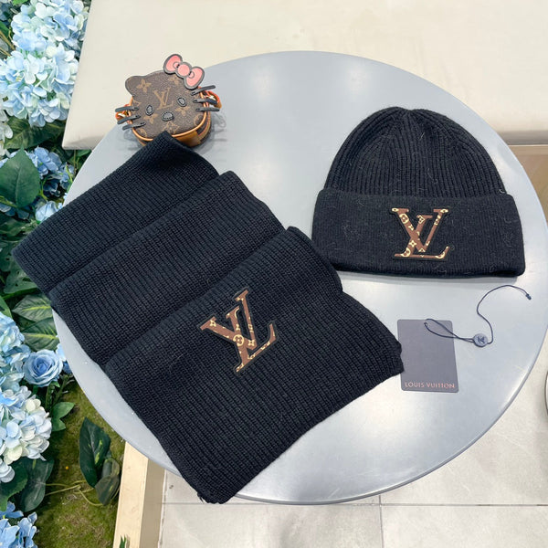 SET CLASSIC SCARF AND HAT IN BLACK WOOL 414785