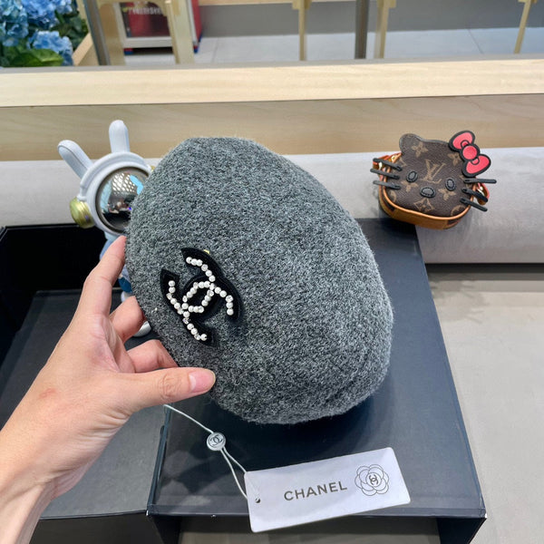 BERET HAT IN RHINO GRAY COTTON AND LINEN 417831