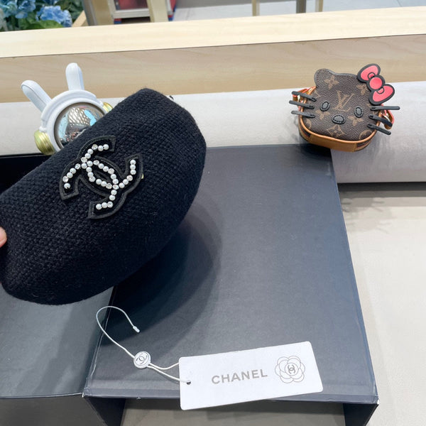 BERET HAT IN BLACK COTTON AND LINEN 417833