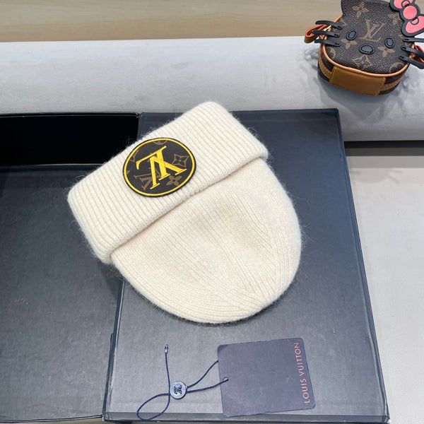 KNITTED BEANIE HAT IN BEIGE WOOL AND RABBIT FUR 417758