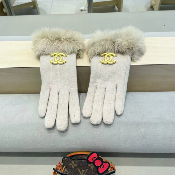 GLOVES IN PARCHMENT BEIGE WOOL AND RABBIT FUR 417169