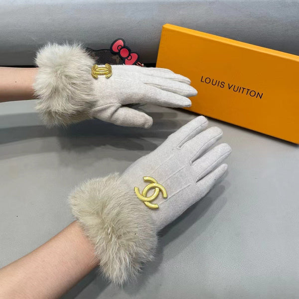 GLOVES IN PARCHMENT BEIGE WOOL AND RABBIT FUR 417169