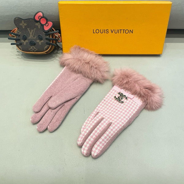 GLOVES IN PASTEL PINK MIX WHITE WOOL AND RABBIT FUR 417181