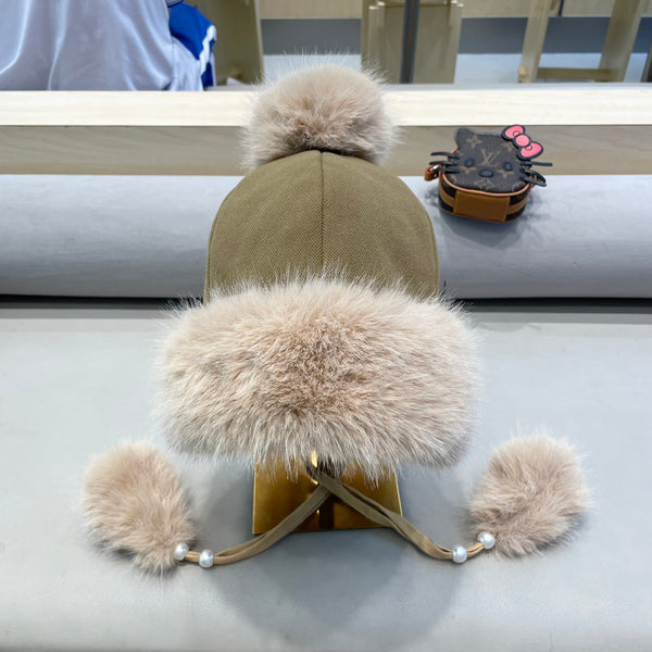 BERRETTO IN PILE E LANA BEIGE SABBIA 424307