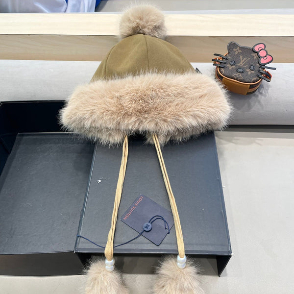 BERRETTO IN PILE E LANA BEIGE SABBIA 424307