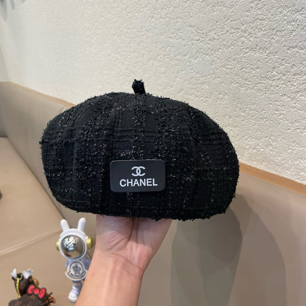 CAPPELLO BASCO IN TWEED DI LANA NERO 422554