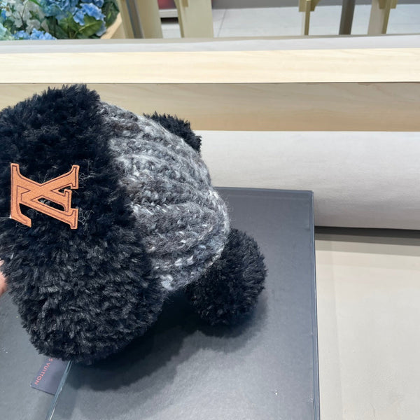 BERRETTO IN MAGLIA DI LANA GRIGIO MISTO NERO CON ORECCHIE DA ORSO CARINE 422498